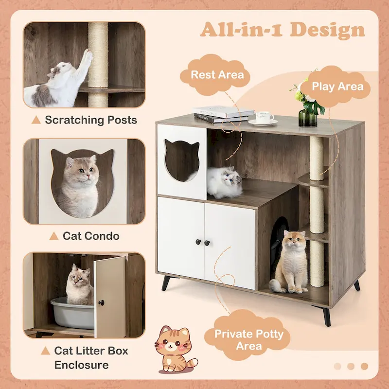 Cat Litter Box Enclosure 5-in-1 Enlarged Cat Litter Cabinet