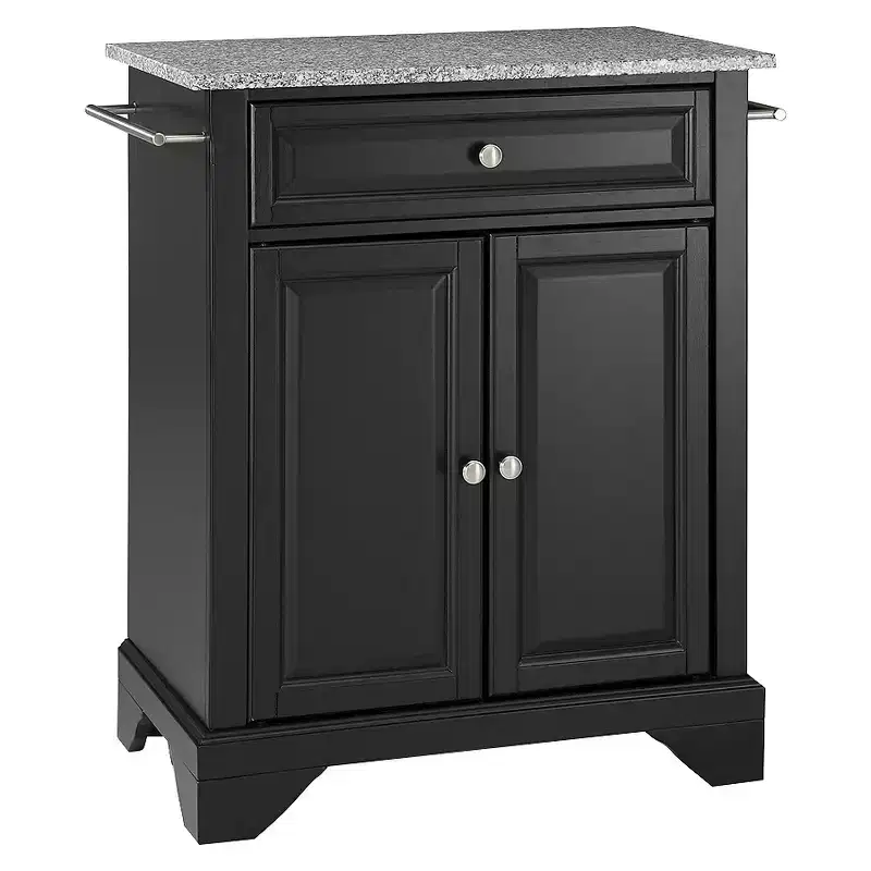 LaFayette Solid Granite Top Portable Kitchen Island - Black - Crosley: Traditional Farmhouse Storage, Hardwood Frame