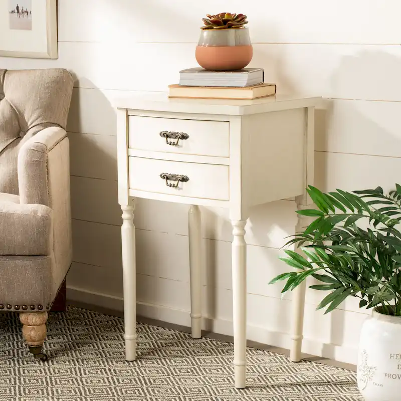 End Table, French Country Style, White Birch/Dusty Green/Teal, 1-Person
