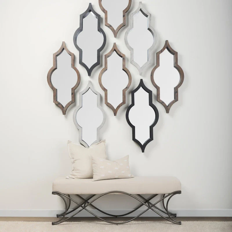 Gray Fabric Upholstered Bench with Gold Metal Legs