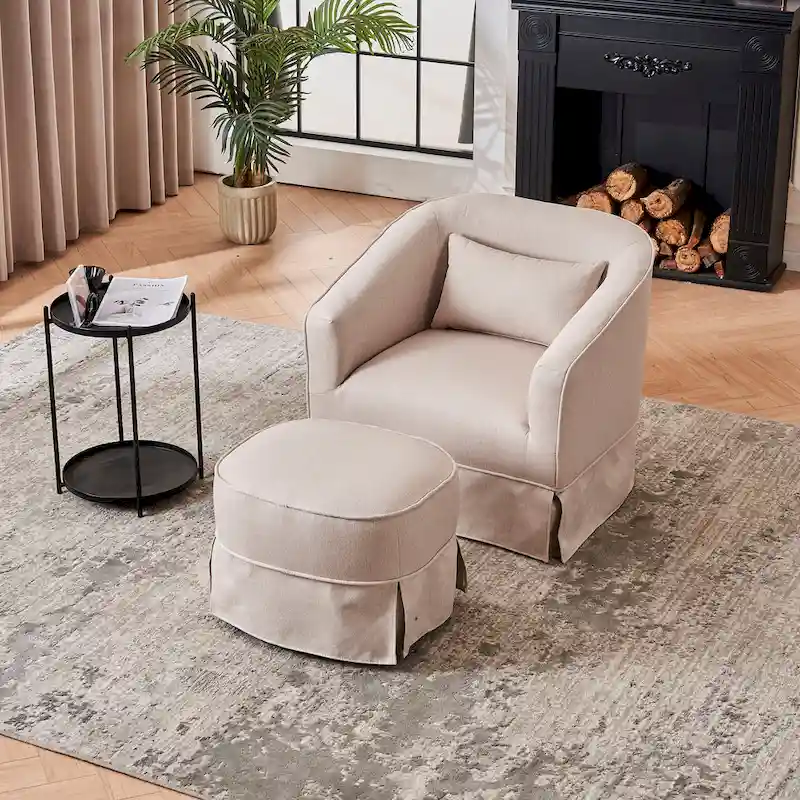 Swivel Barrel Chair With Ottoman