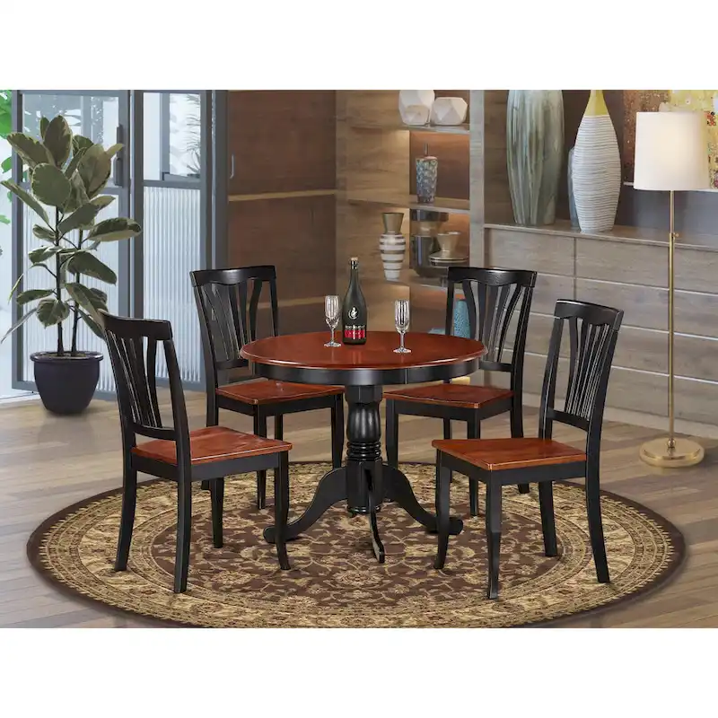 Round Dining Table with Black and Cherry Finish