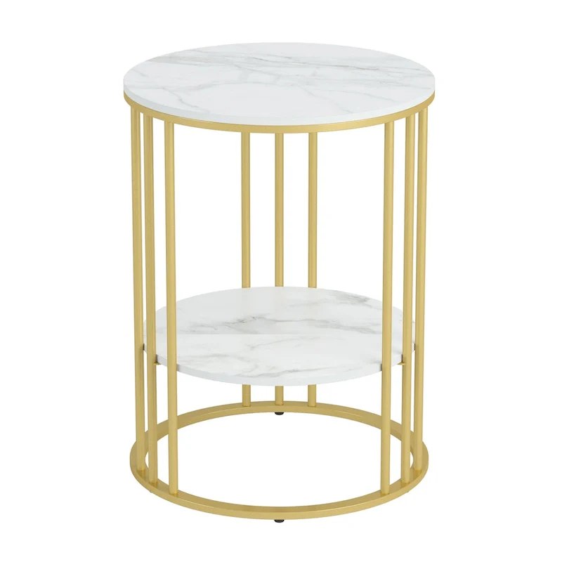 Cold Jadeite / Black / Gold 2-Tier Round Sintered Stone End Table – Single