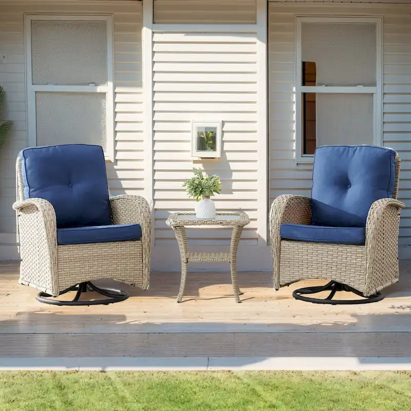 Outdoor Swivel Rocking Chairs Set of 3 - Light Beige