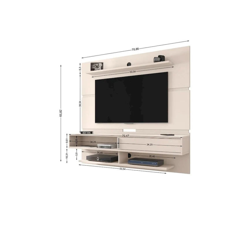 Wall-Mounted Entertainment Center with Shelves - Brown Wood