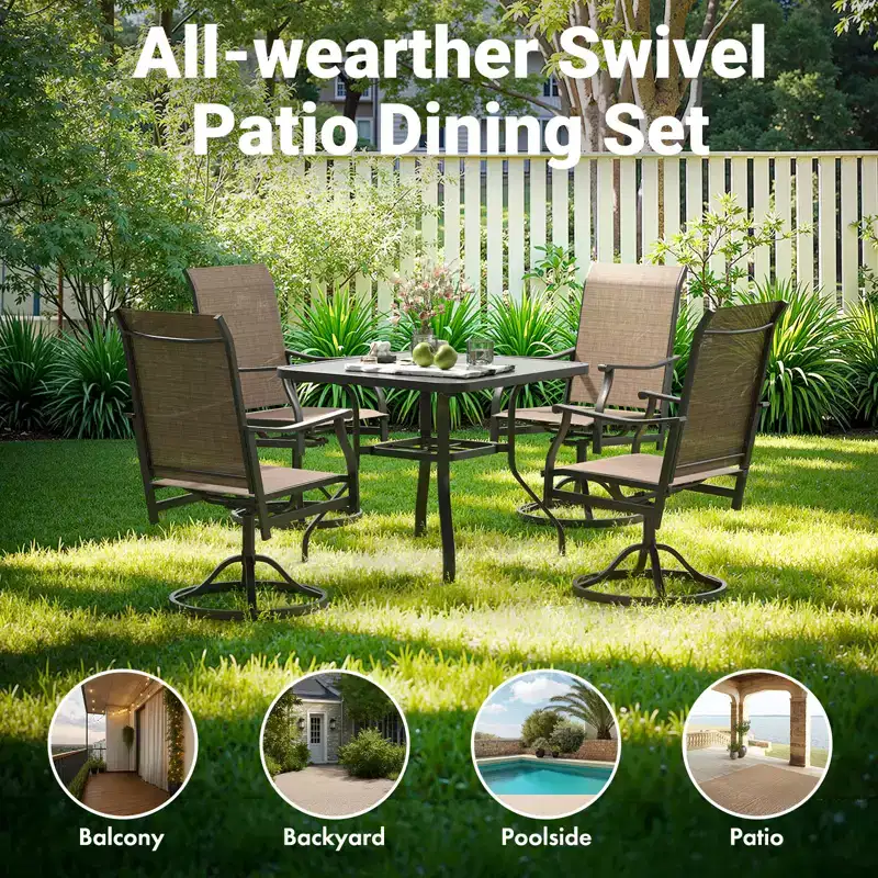 GDFStudio Aiko Modern Metal Patio Swivel Dining Chairs with Padded Textilene Fabric (Set of 2)