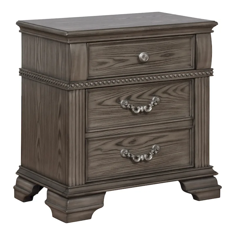 Traditional Wood 2-Drawer Nightstand with USB Charger