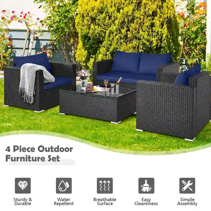 Costway 8 PCS Patio Rattan Furniture Set Cushioned Sofa Chair Coffee - See Details