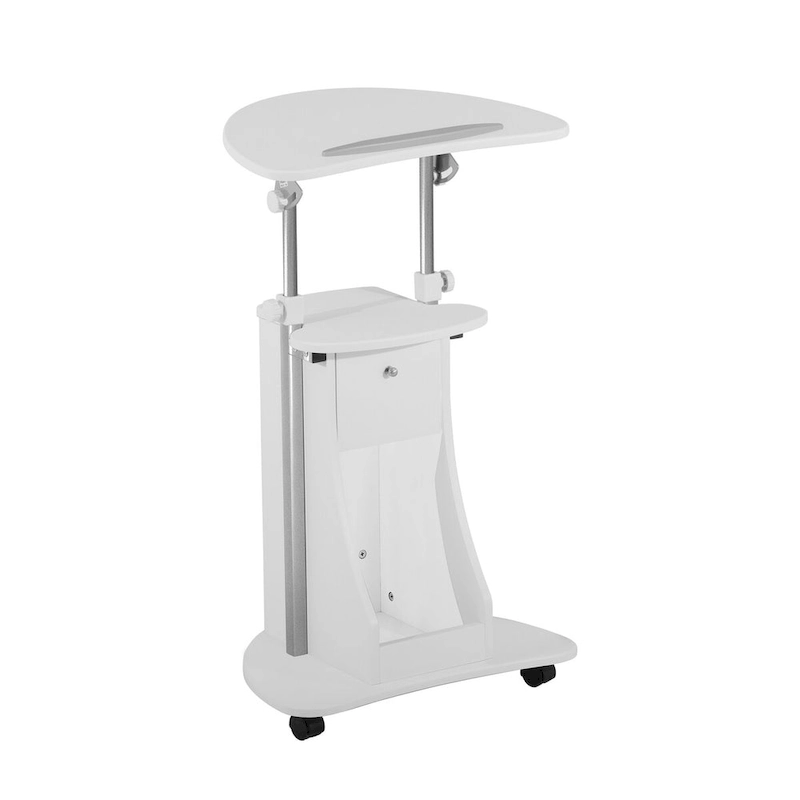 White Sit-to-Stand Adjustable Rolling Laptop Cart with Storage