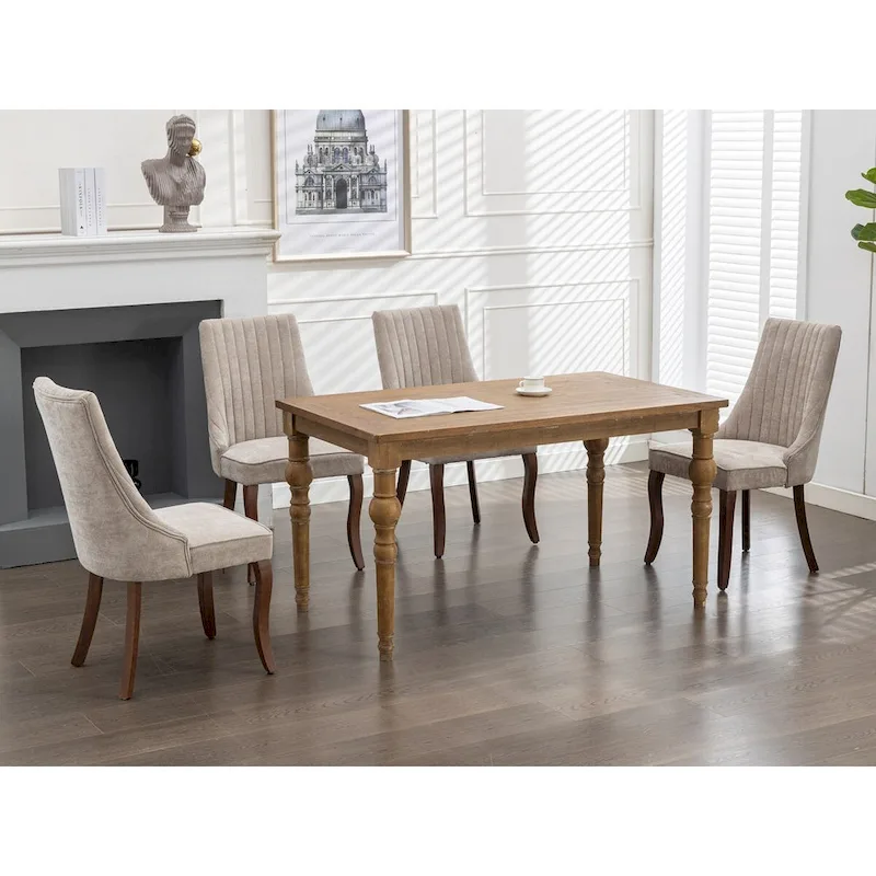 2-Piece Armless Dining Chairs Set with High Back, Upholstered Kitchen Accent Chairs with Curved Solid Wood Legs