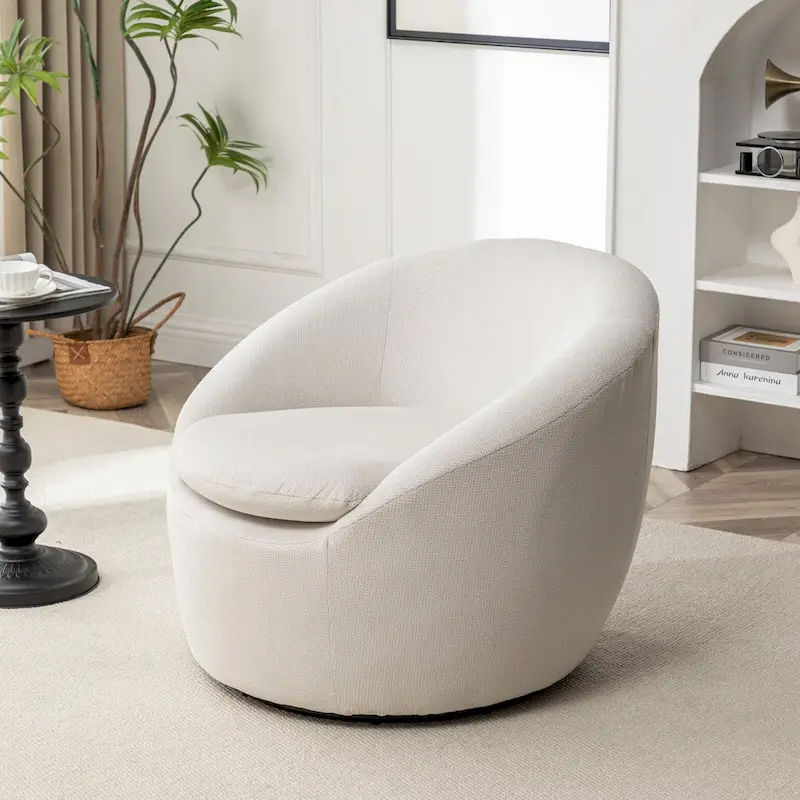 Swivel Barrel Chair - 360° Rotation - Boucle Fabric