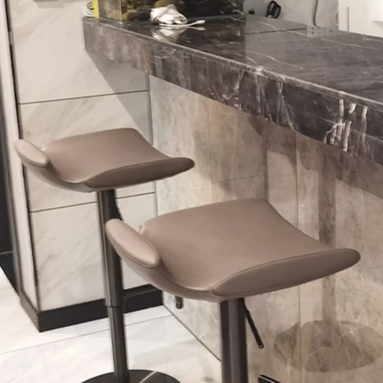 Modern Adjustable Faux Leather Swivel Bar Stools