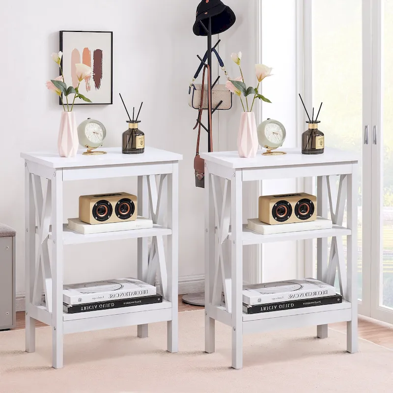 Set of 2 Nightstands, 3-Tier Open Shelf Side Table — Multi-Color