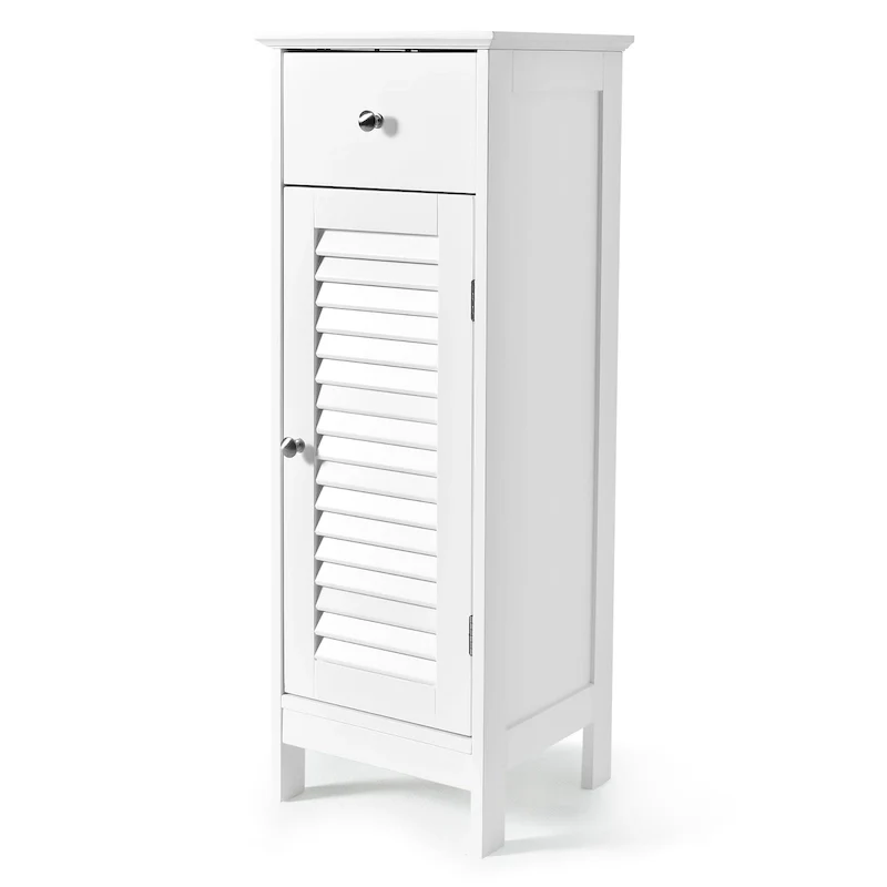 Wooden Free Standing Bathroom Floor Storage Cabinet with Shutter Door