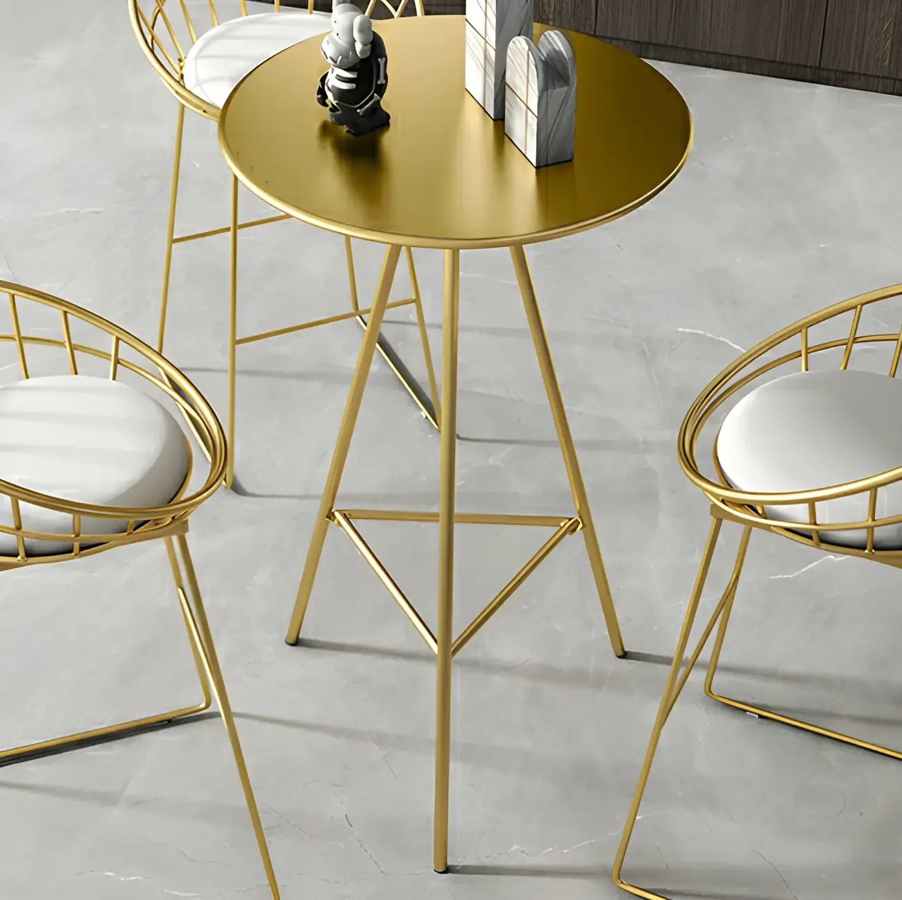 Modern Glam Round Gold Metal Tripod Bar Tables