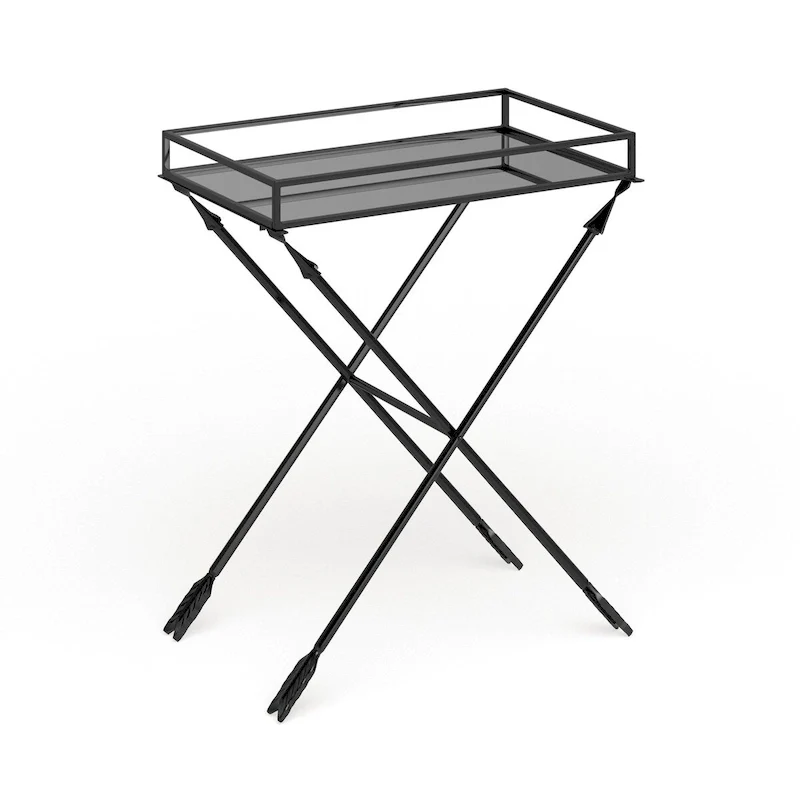 Metal & Glass Arrow X-Frame Accent Side Table, Multiple Finishes, 1-Person