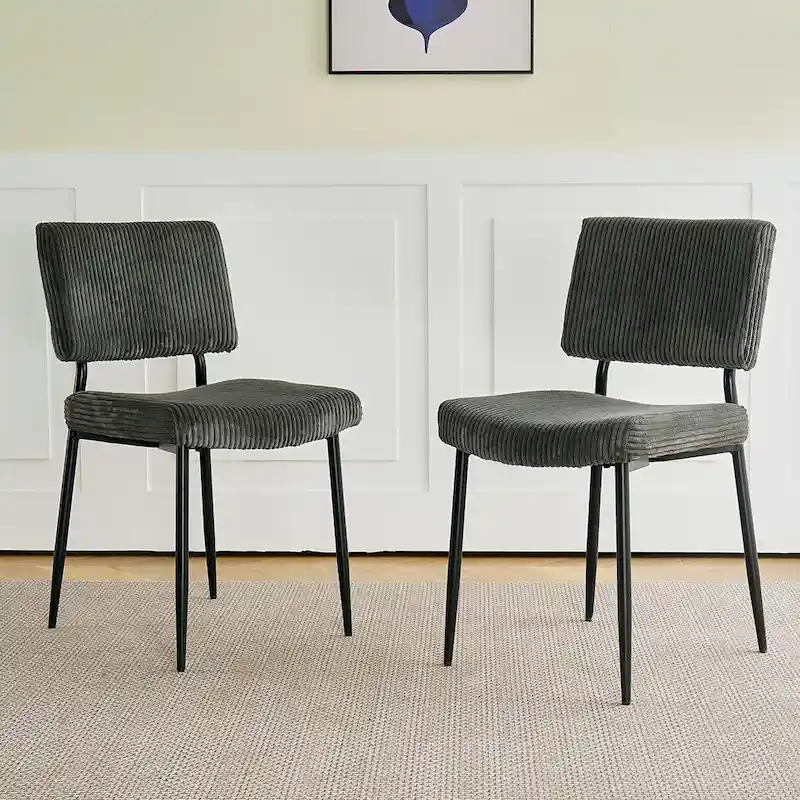Modern simple velvet dining chair Fabric Upholstered Chairs home bedroom stool back dressing chair black metal legs(set of 2)