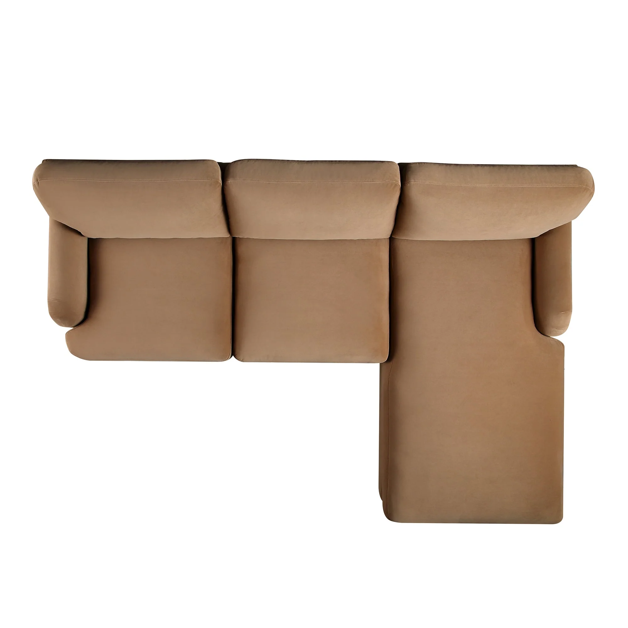 Camel Velvet Sofa, Grande Chaise Sofa Right Hand Facing