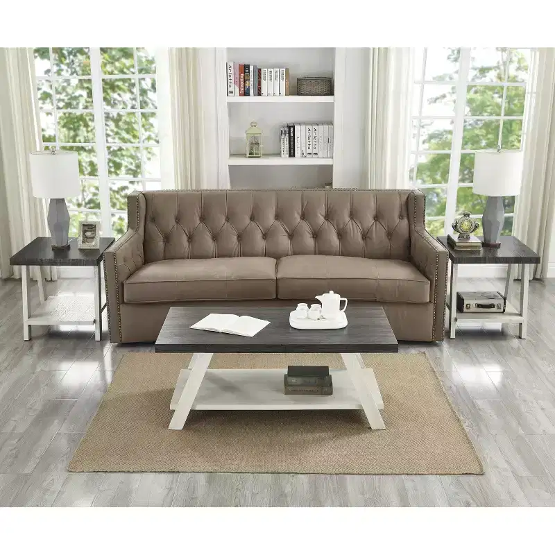 Athens Contemporary 3-Piece Wood Shelf Coffee Table Set in Weathered Charcoal and Beige