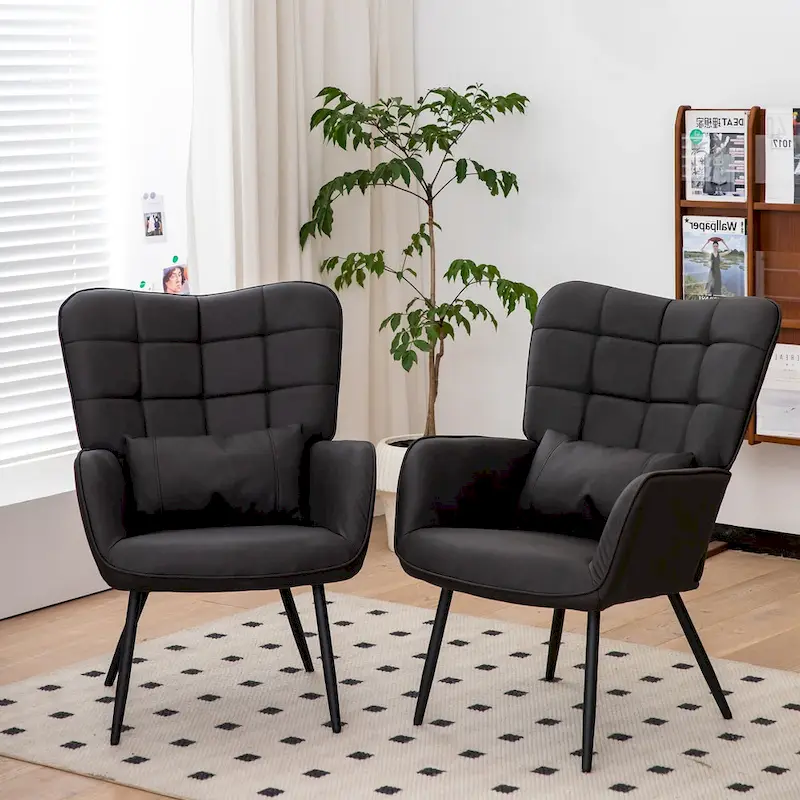 Bonded Leather Armchair Modern Accent Chair Set of 2