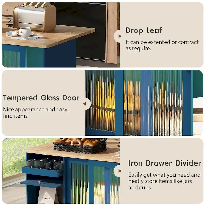 Merax Large Kitchen Island Cart with an Adjustable Shelf and 2 Drawers