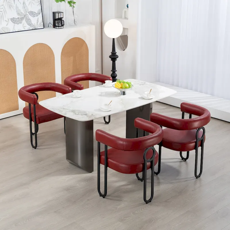 2 PCS PU Leather Upholstered Dining Chair Set wMetal Legs