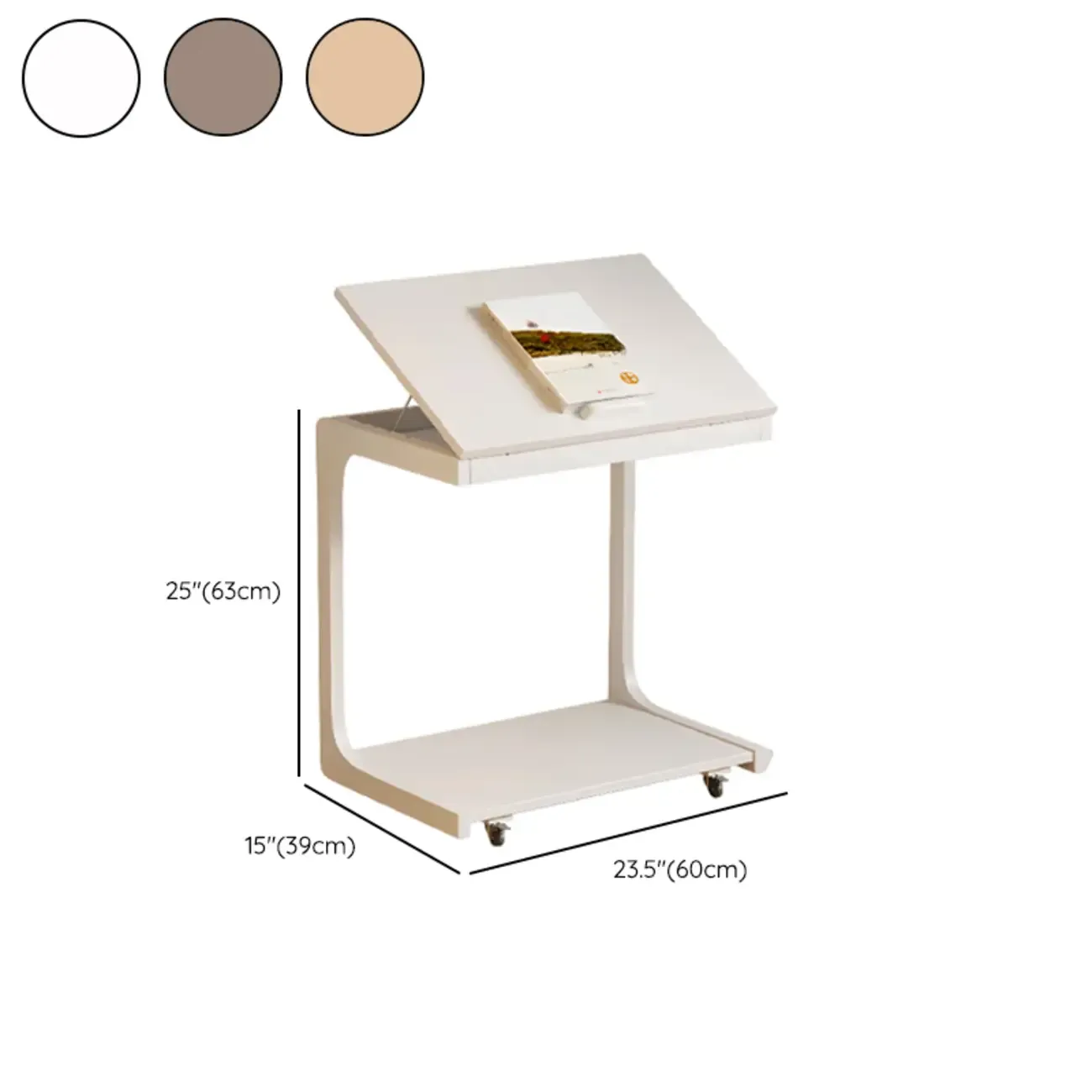 Scandinavian Wooden Flip-Top C-Shaped Side Table with Wheels