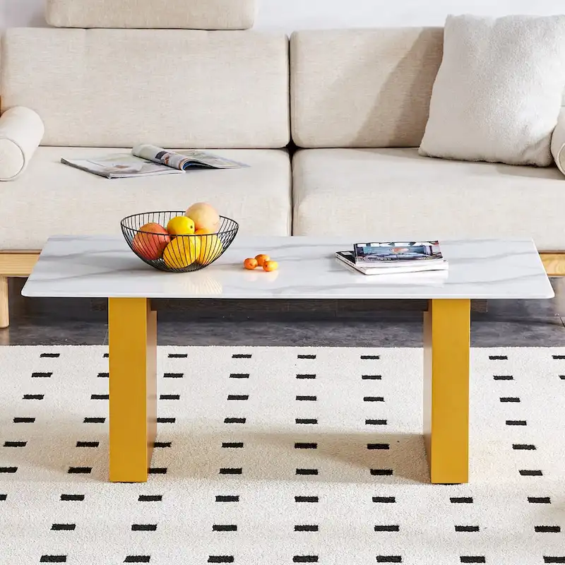 Tempered Glass Coffee Table with MDF Column Legs