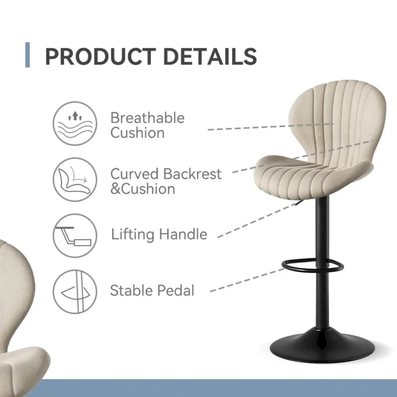 Modern Fabric Bar Stool with Iron Frame - 2 Pack