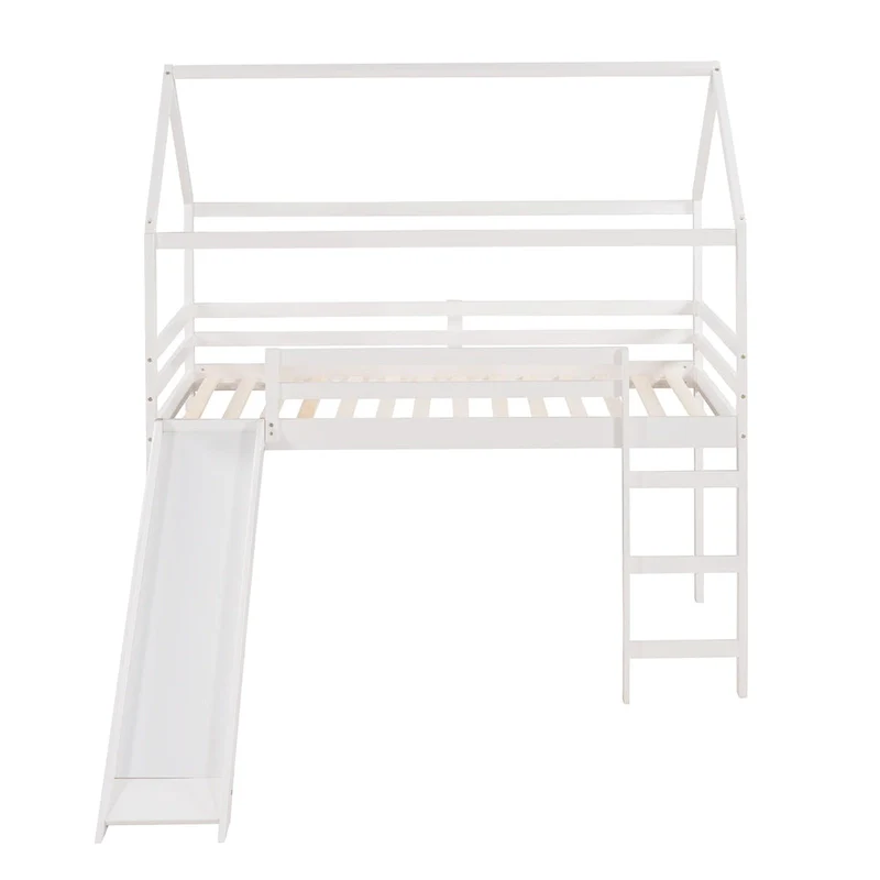 Twin Size Loft Bed with Slide, House Bed with Slide