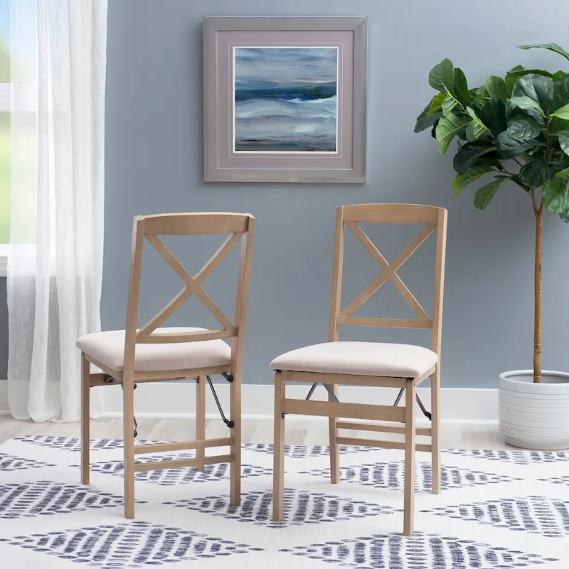 X Back Grey Wash Folding Side Dining Chair (Set of 2)