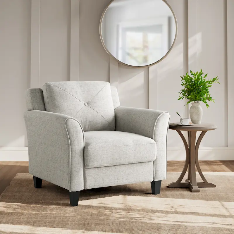 Tufted Microfiber Accent Chair - Single Seat with Curved Arms