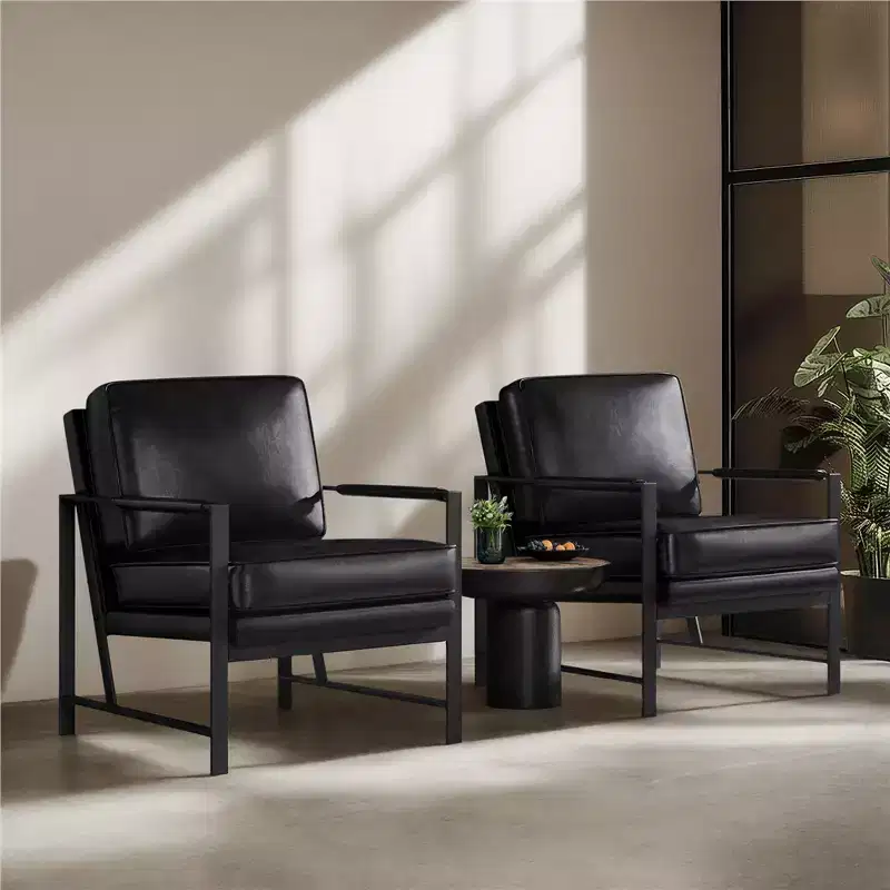 Yaheetech Set of 2 Retro Upholstered Lounge Arm Chairs with Metal Arms, Removable Seat & Back Cushion