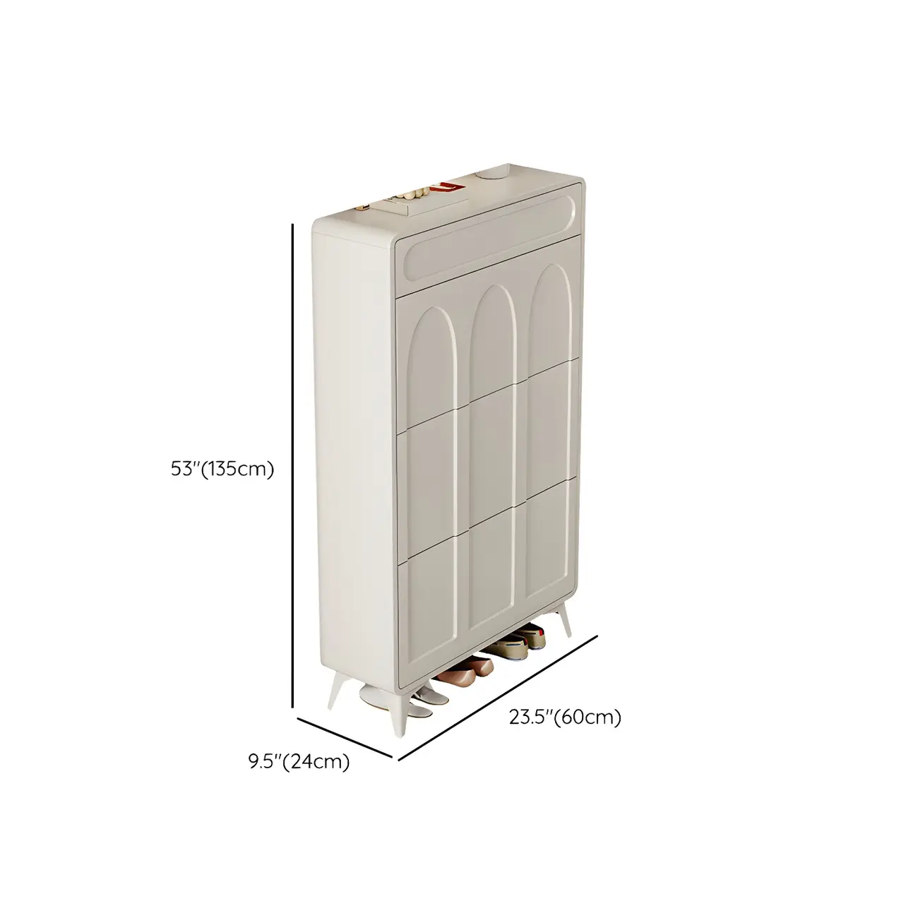 Vertical Slim White Wooden Drop Front Shoe Cabinet
