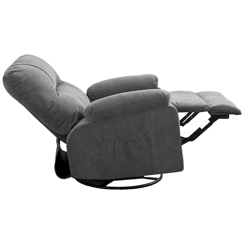 360 Swivel Manual Recliner Single Sofa Chair Fabric Lounge Chair with Pull Out Footrest and Side Pockets
