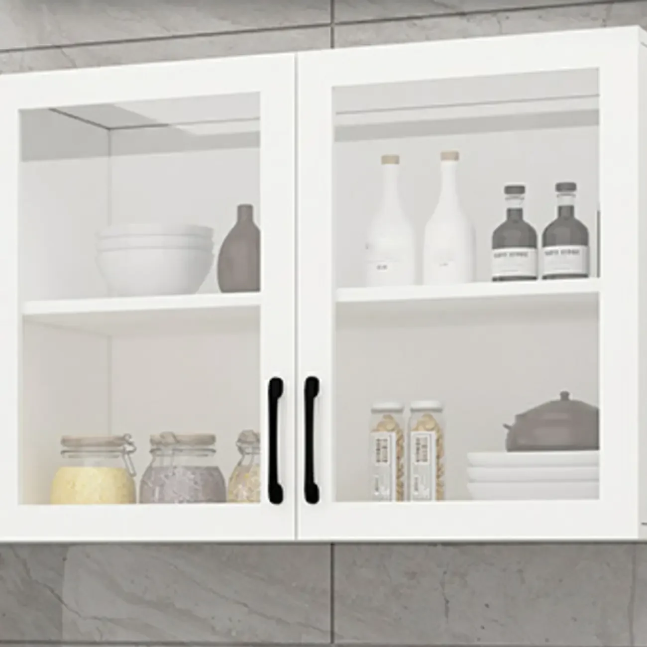 Kitchen Floating White Wood Glass Enclosed Display Cabinet
