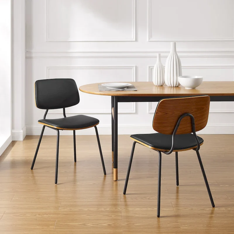 Set of 2 Mid-century PU Leather Bentwood Dining Chairs