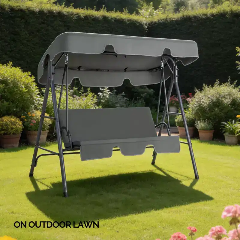 Karl Home 2-Person Metal Patio Porch Swing Set with Cushion and Adjustable Canopy in Gray