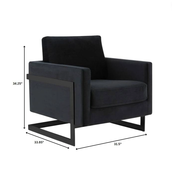 LeisureMod Lincoln Modern Velvet Arm Chair with Black Steel Frame - 35