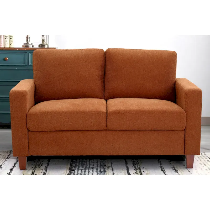 Upholstered Loveseat with Square Arms – Beige / Green / Orange / Grey, Mid-Century Modern, Seats 2