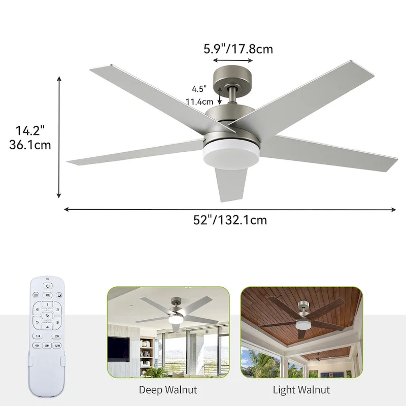 Ceiling Fan 52  with Lights and Remote, 5 Blade Ceiling Fan with Dimmable Light - 53