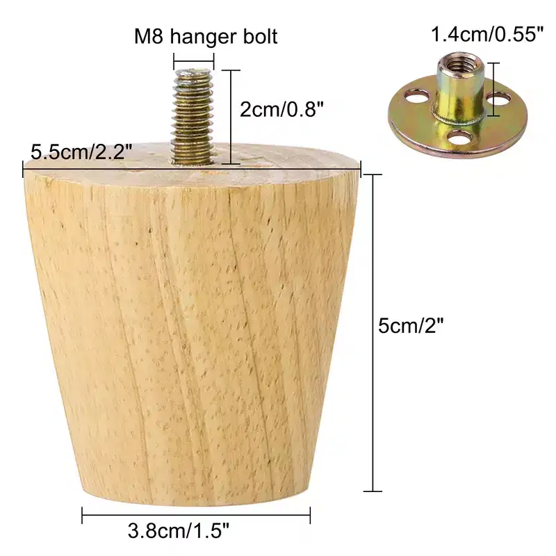Unique Bargains Round Solid Wood Sofa Armchair Recliner Coffee Table Modern Replacement Furniture Legs Set of 8