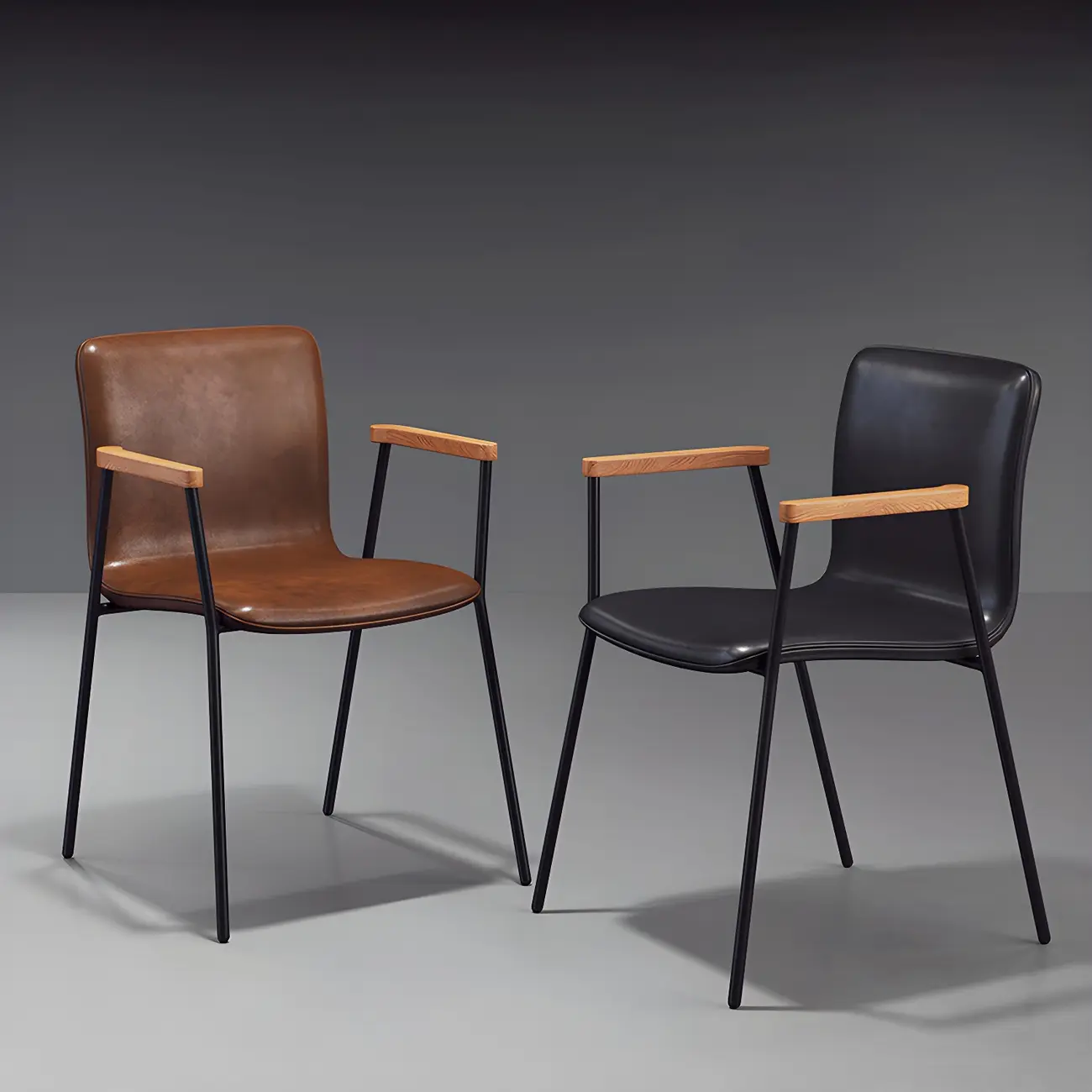 Leather Metal Legs Armrest Backrest Dining Chair