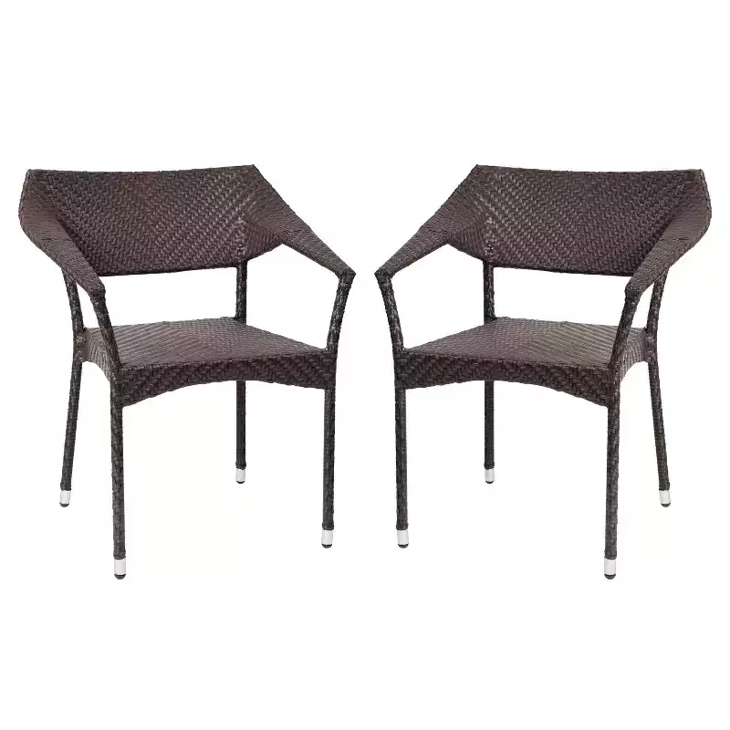 Merrick Lane Fade and Weather Resistant Modern PE Rattan Patio Dining Chair with Reinforced Steel Frame