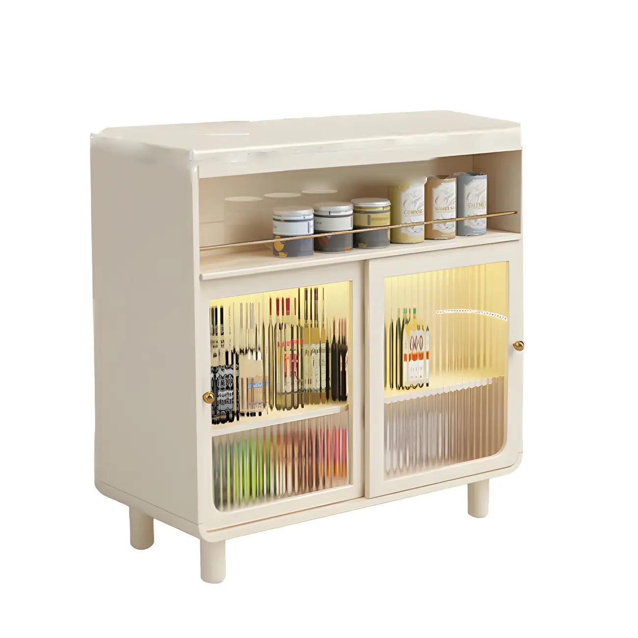 Scandinavian White Wood Glass Storage Extendable Bar Tables