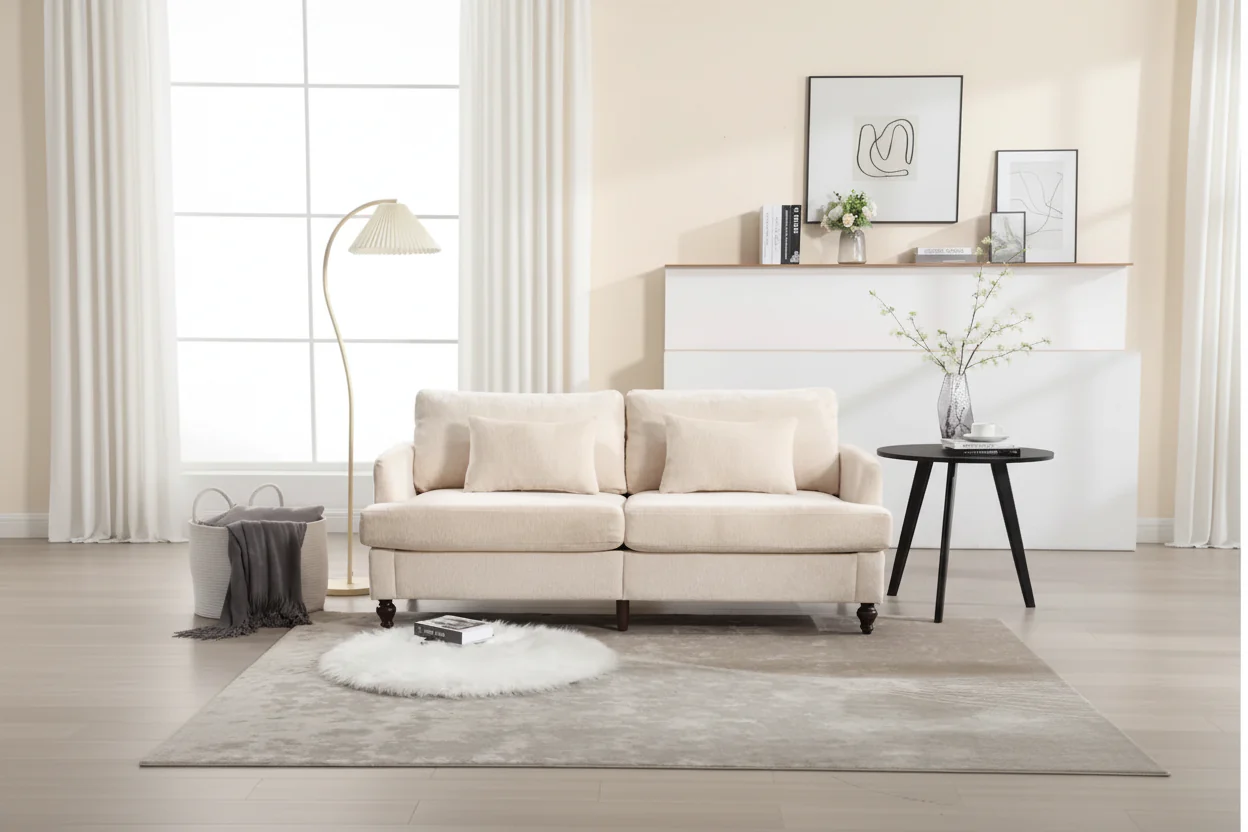 Modern Chenille Loveseat – Beige / Black / Orange / Gray / Wine Red / Emerald, Deep Seat, Seats 2