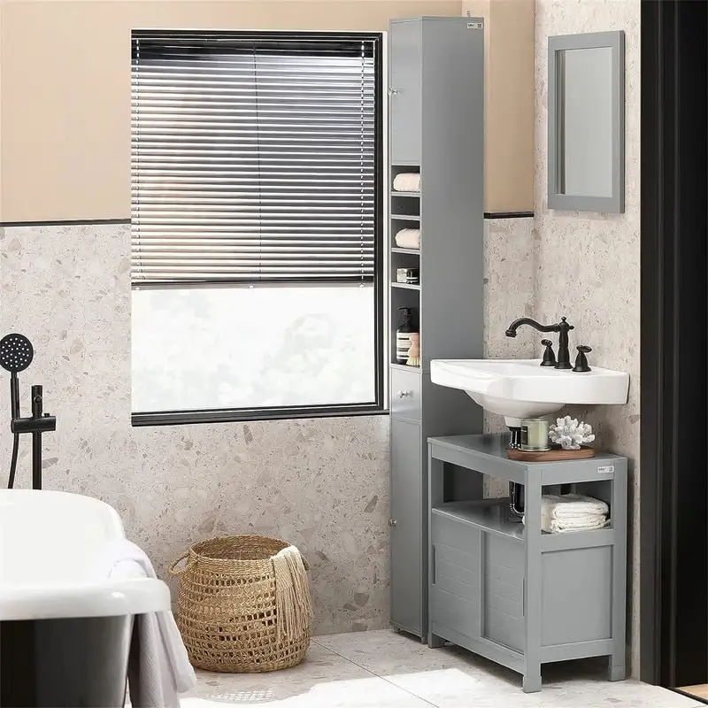 Black Bathroom Tall Cabinet - 7.87 D x 7.87 W x 70.87 H