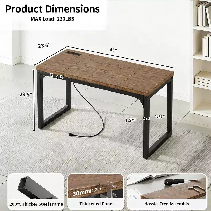 Dyonery Shaped computer desk, metal frame, rechargeable, thickened desktop, corner-style desk, suitable for office use in living rooms