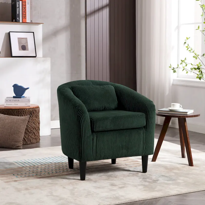 Emerald 24.8 Upholstered Barrel Chair with Wood Legs and Pillows