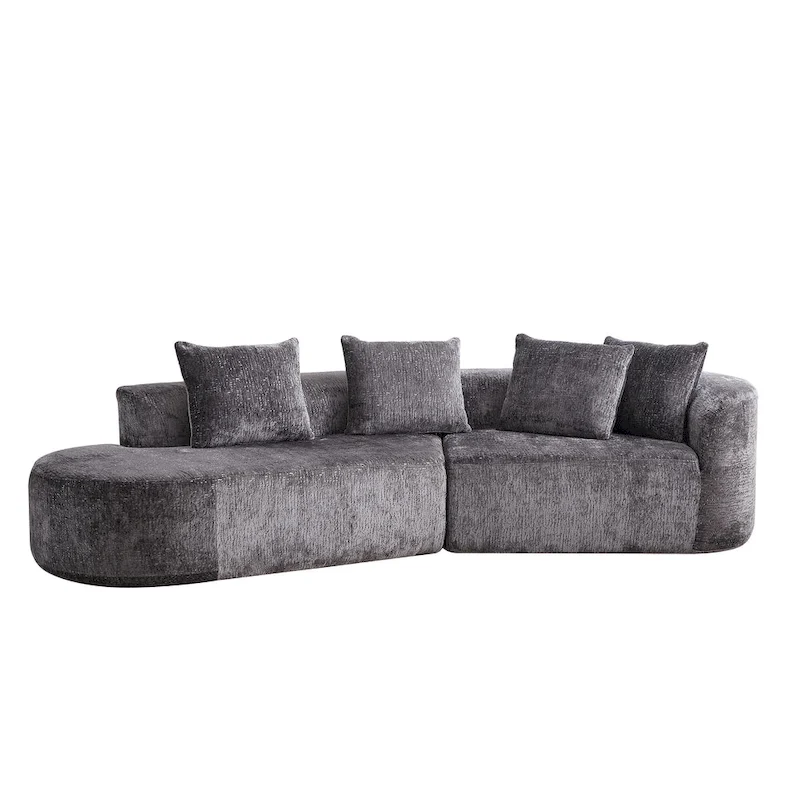114 Chenille Deep-Seat Sectional Sofa with 4 Pillows
